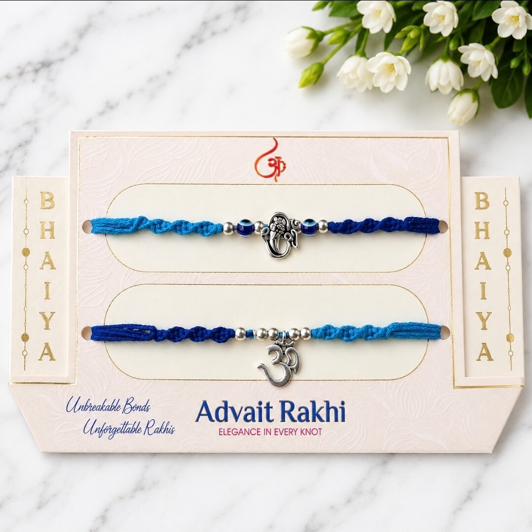 Ganesh & Om Bhai Bhabhi Rakhi Combo Set | Designer Rakhi & Lumba with Roli Chawal