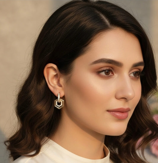 AD Hoop Studs with Hexagonal Drop