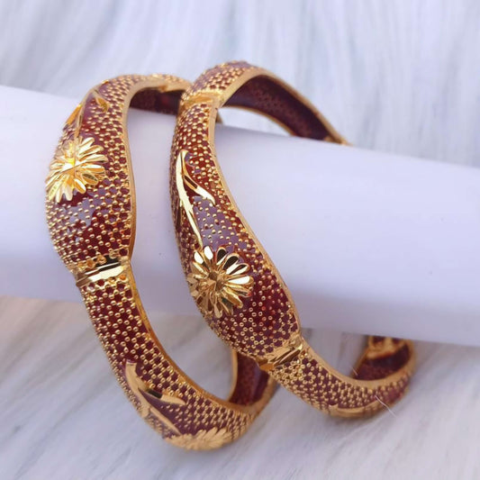 Matte Finish Gold-Tone Floral Designer Bangles for Women | Textured Ethnic Kada Set | Traditional, Festive & Party Wear