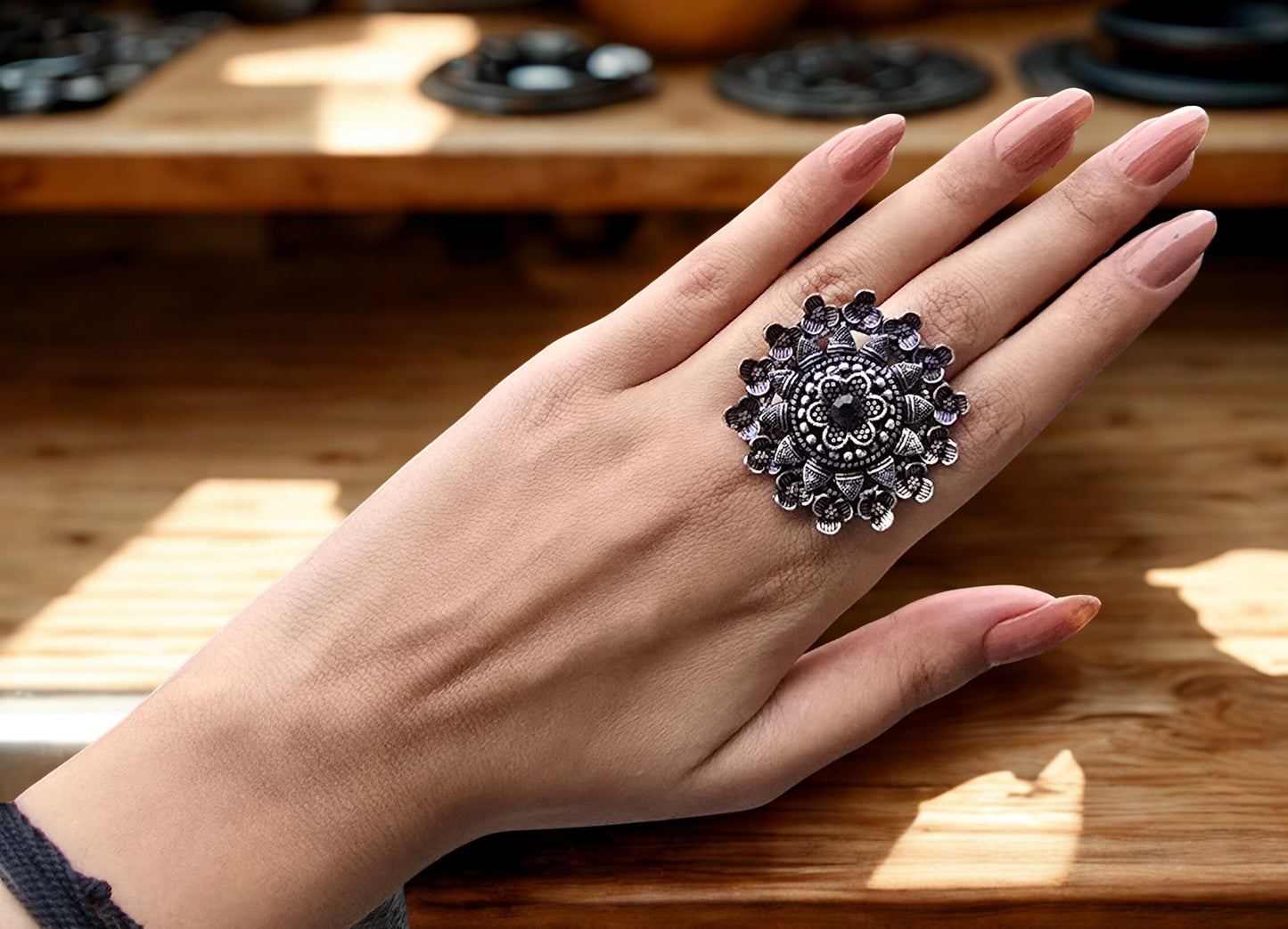 Oxidised Adjustable Finger Ring