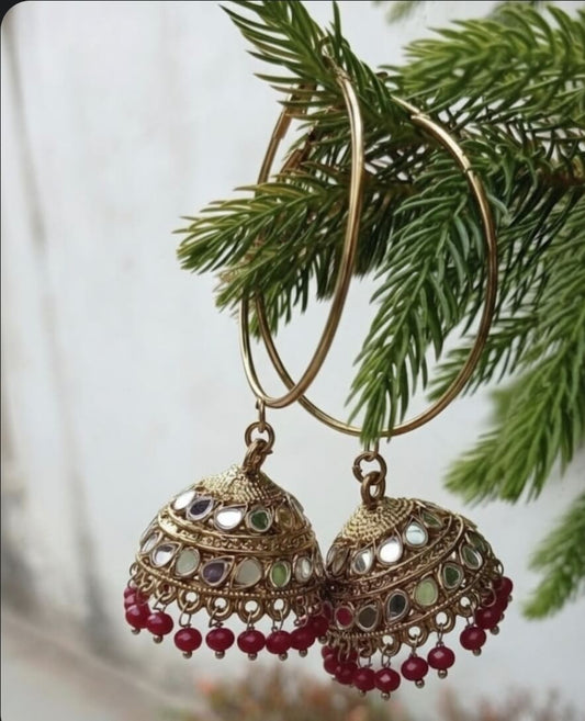 Hoop Style Jhumkaas with Onyx Beaded Drops