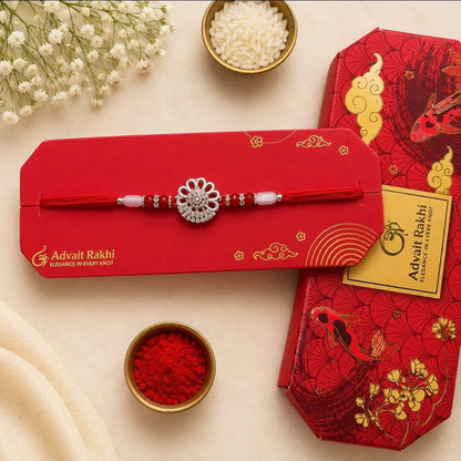 AD Rakhi with Roli Chawal | Designer Red Rakhi