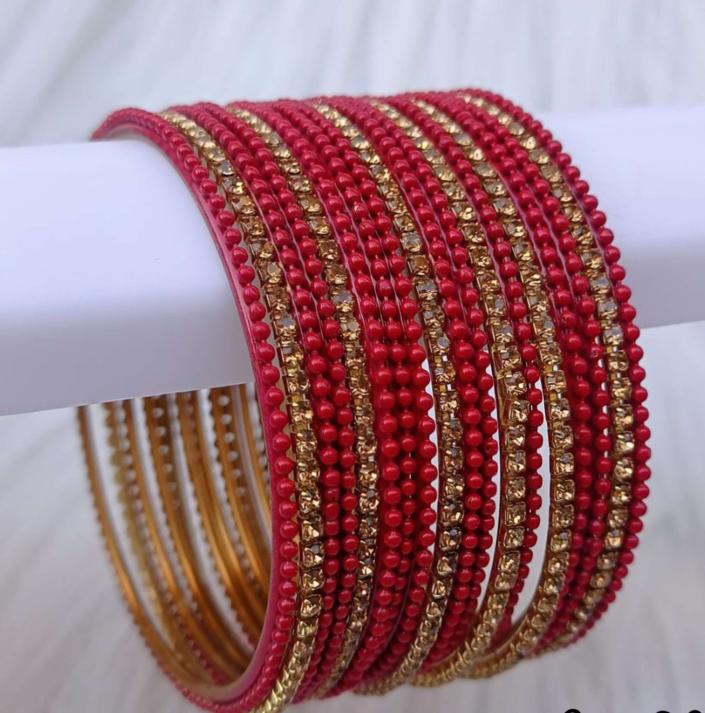 Red Beaded Metal Bangles Set for Women | Party & Festive Wear