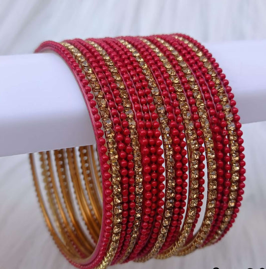 Red Beaded Metal Bangles Set for Women | Party & Festive Wear