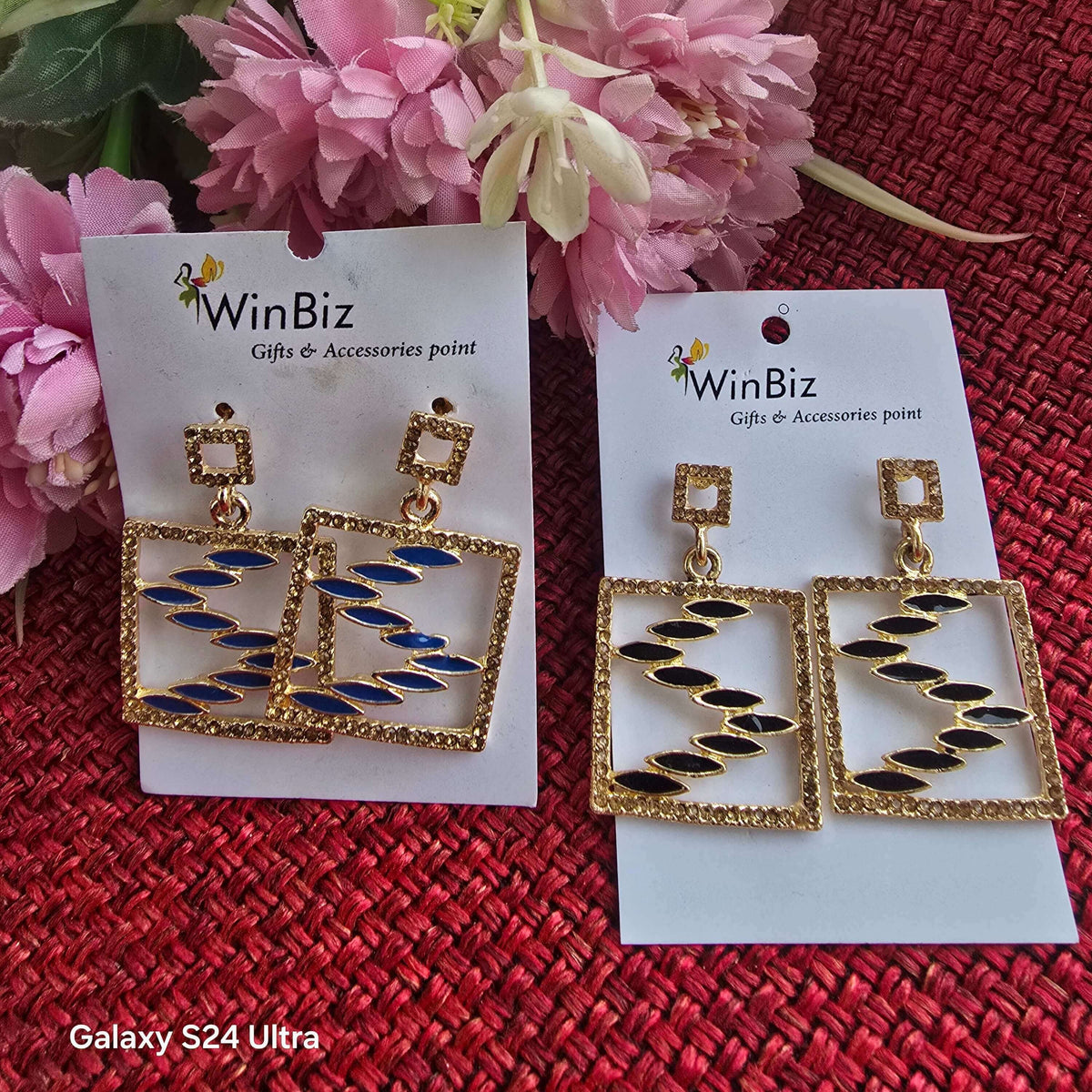 Enamel Geometric Square Drop Earrings | Gold Finish