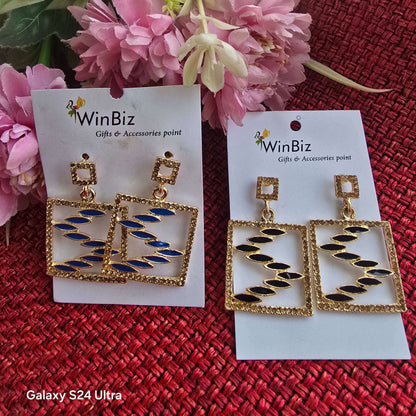 Enamel Geometric Square Drop Earrings | Gold Finish
