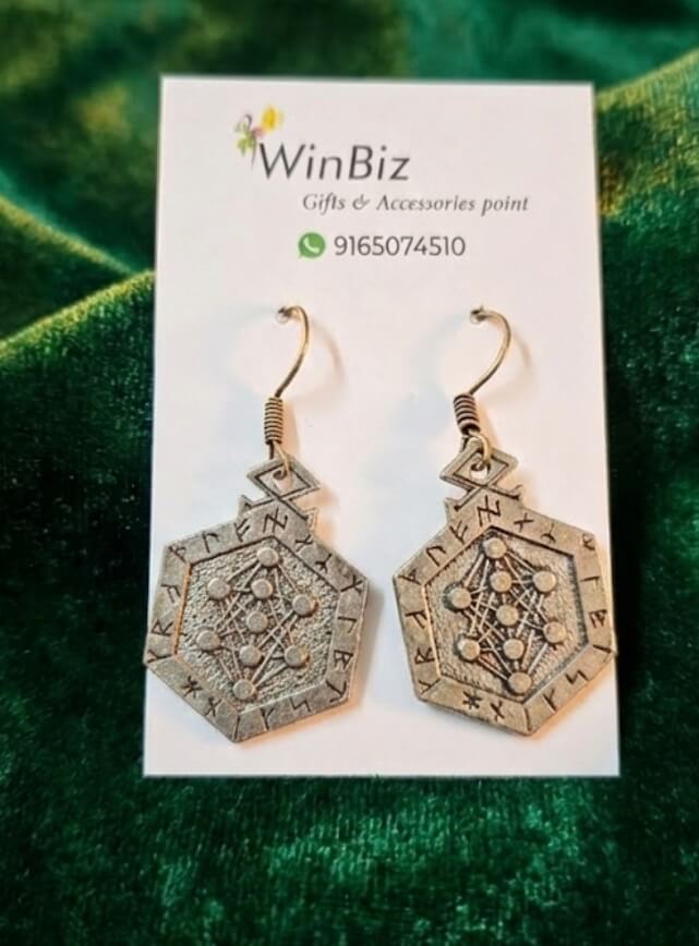 Armanen Runes Oxidized Hexagon Earrings