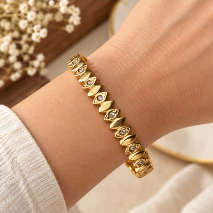 Anti-Tarnish Gold-Tone Stone Studded Leaf Design Bangle for Women