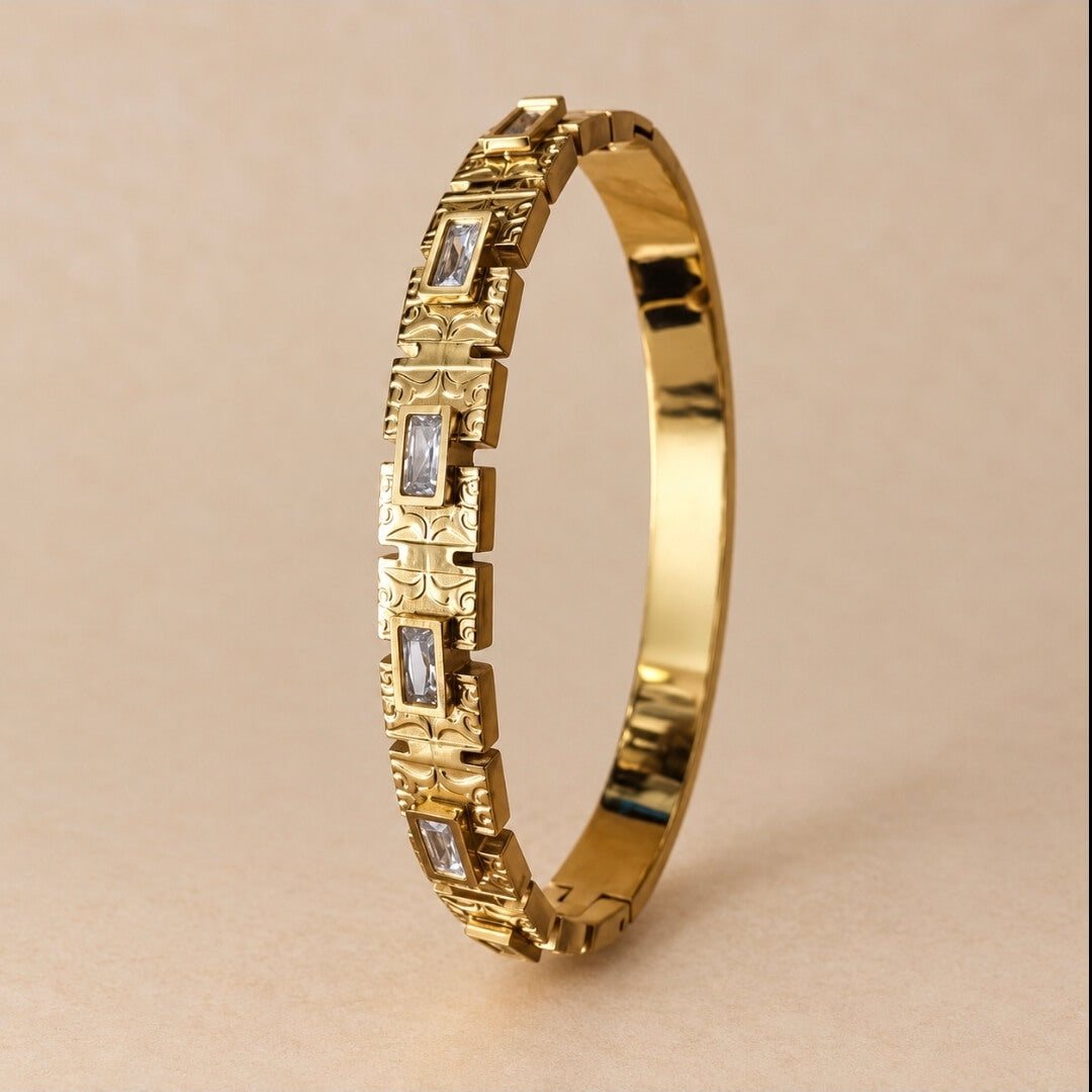 Gold Plated Anti-Tarnish Openable Bracelet with Clear Stones
