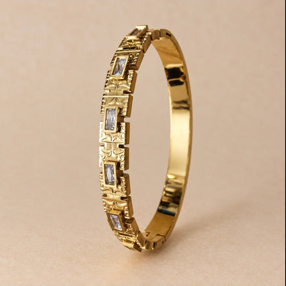Gold Plated Anti-Tarnish Openable Bracelet with Clear Stones
