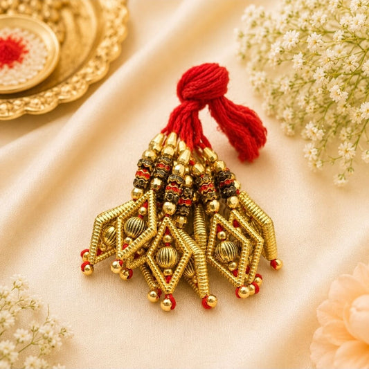 Traditional Golden Lumba Rakhi for Bhabhi | Designer Beaded Tassel Lumba (1pc)