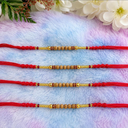 Set of 2 Chandan Rakhi for Brother | Traditional Sandalwood Bead Rakhi Set