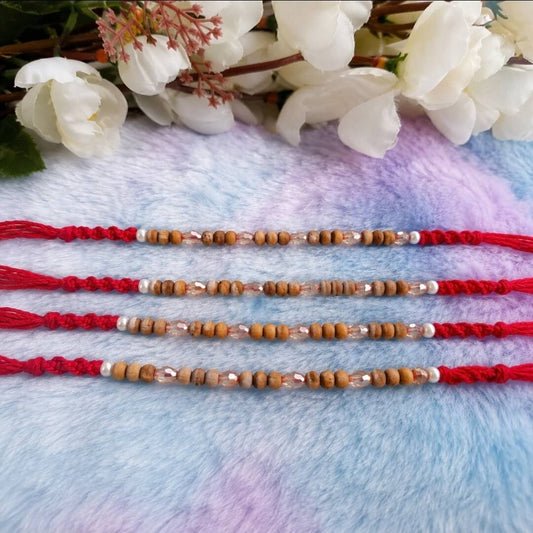 Set of 2 Chandan Rakhi for Brother | Traditional Sandalwood Bead Rakhi Set