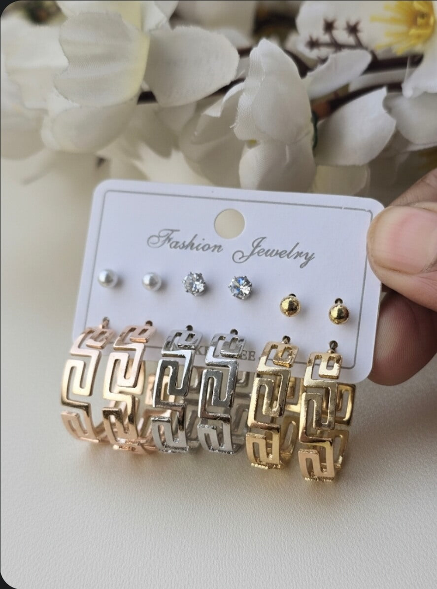 Hoops & Studs Set in three tones