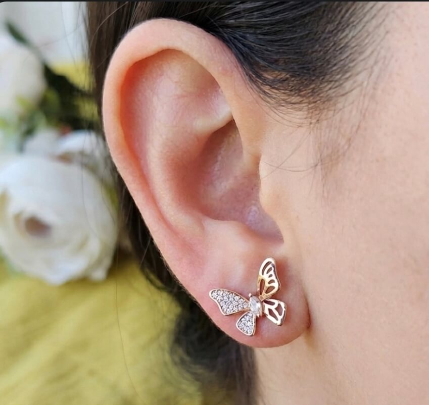 Antitarnish Rosegold Butterfly Earrings with AD