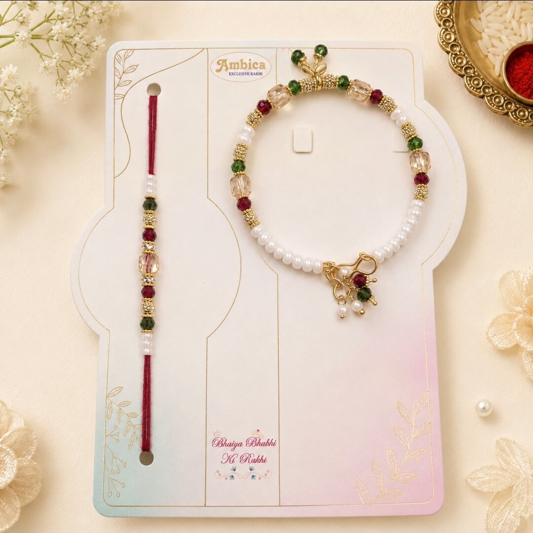 Bhaiya Bhabhi Rakhi Set with Roli | Beaded Bracelet Rakhi Gift Set
