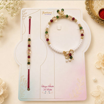Bhaiya Bhabhi Rakhi Set with Roli | Beaded Bracelet Rakhi Gift Set