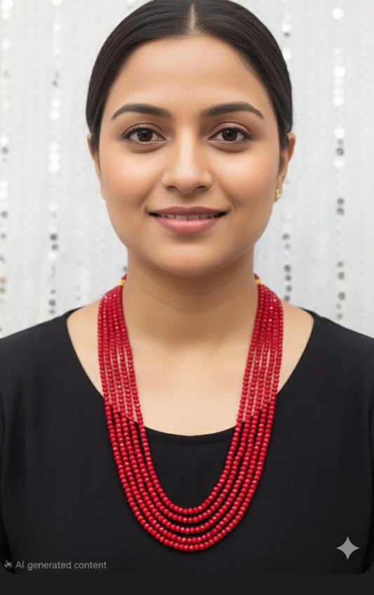 Classic Multi-Layer Red Beaded Necklace