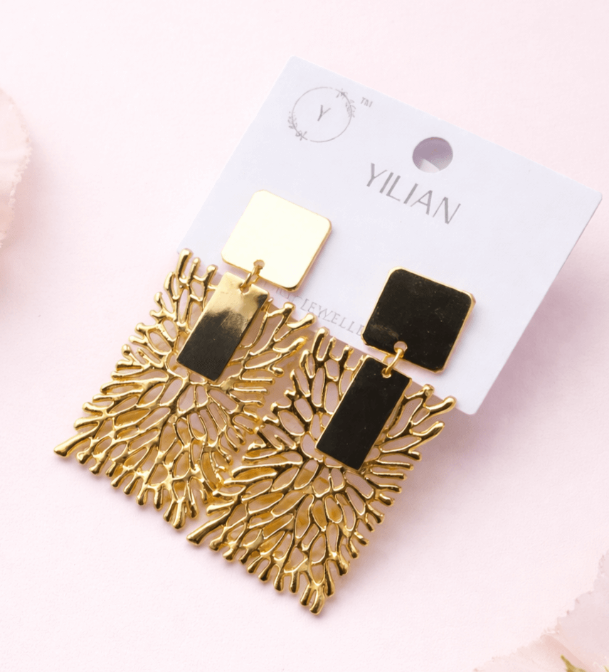 Golden Coral Design Earrings