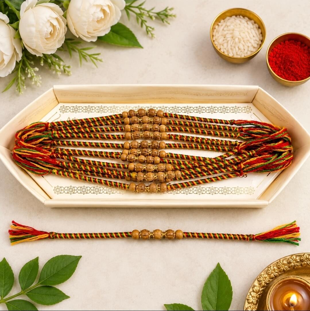 Traditional Multicolor Thread Rakhi for Brother | Wooden Beads Raksha Bandhan Rakhi (Set of 2)