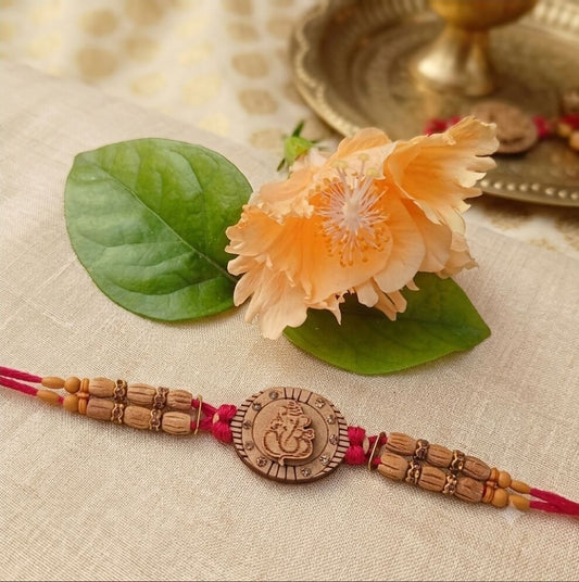 Chandan Ganesha Rakhi with Wooden Beads | Premium Sandalwood Rakhi for Brother