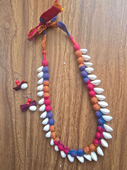 Bohemian Shell & Fabric Statement Necklace