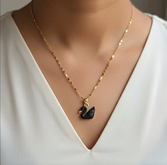 Gold Chain with Black Swan Pendant