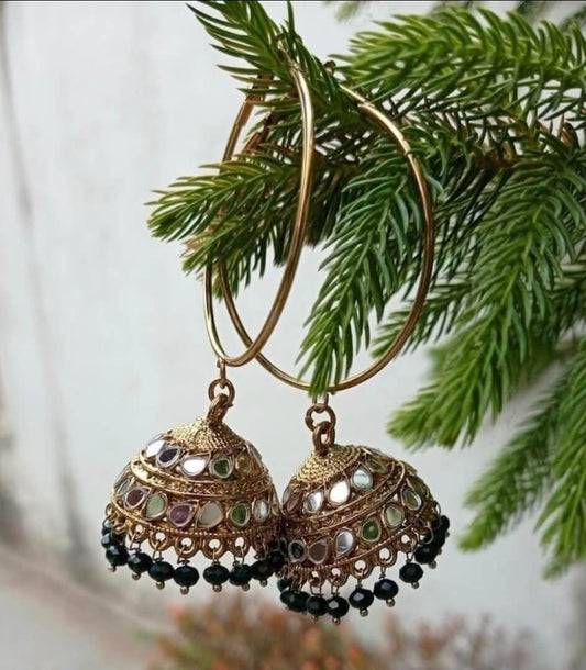 Hoop Style Jhumkaas with Onyx Beaded Drops