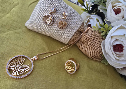 Butterfly Pendant Set with Adjustable Ring