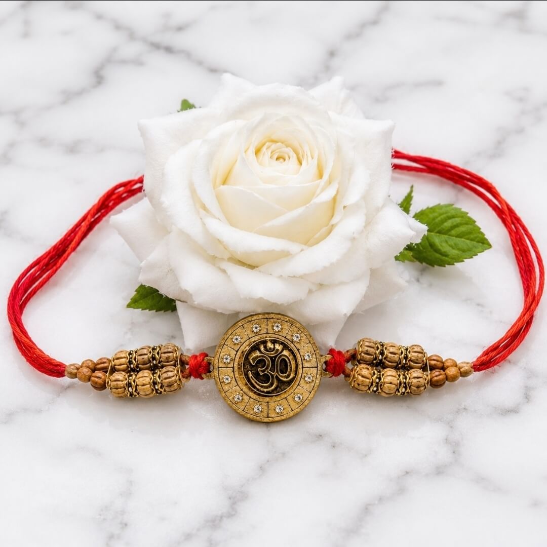Premium Chandan Rakhi with Sandalwood Beads | Traditional Handmade Rakhi for Brother