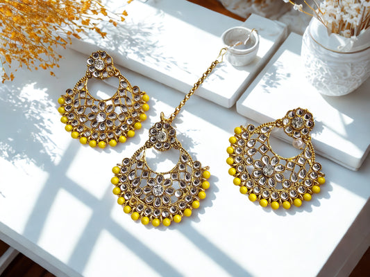 Yellow Maang Tika Set